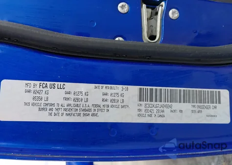 2018 Dodge Charger Gt Awd из США, поврежденный, VIN 2C3CDXJG7JH249242